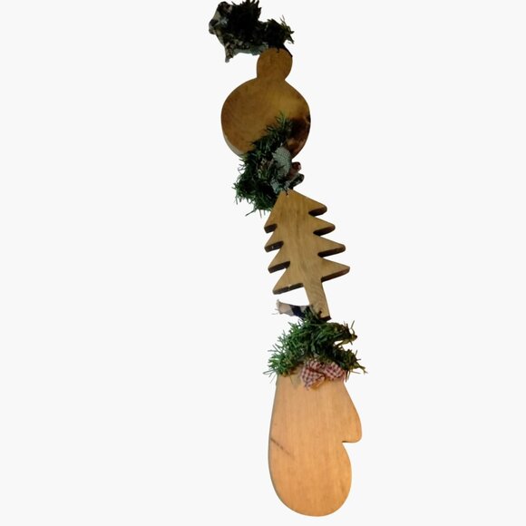 Wooden Snowman Tree Mitten Garland 24 in Rustic Handcrafted Holiday - Picture 2 of 10